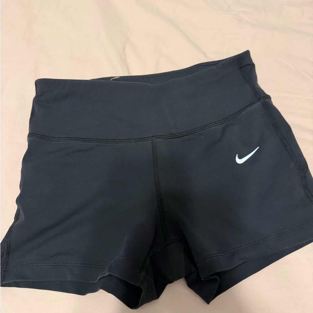 Nike Women's Black Athletic Shorts with White Swoosh